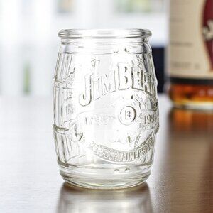 Jim Beam 200th Anniversary Clear Glass Mini Barrel Shot Glass 1795-1995 Embossed